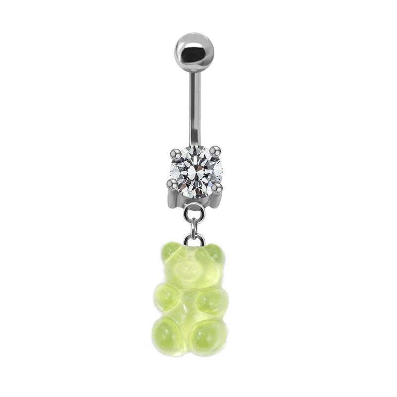 Casual Bear Zircon Inlay White Gold Plated Belly Ring