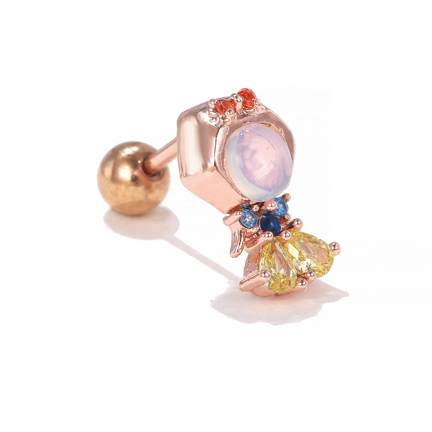 1 Piece Heart Shape Zircon Inlay 18K Gold Plated Ear Studs - Colorful Princess Series Fashion Piercing Jewelry