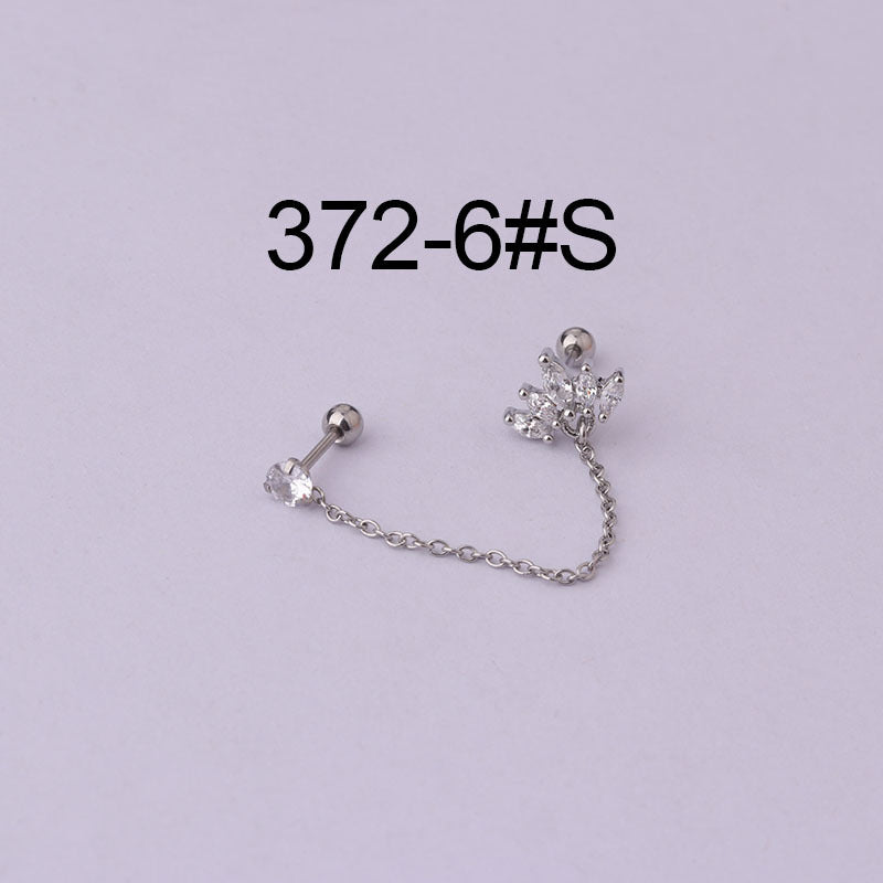 Women's Fashion Stainless Steel Flower Gemstone Ear Cuff Earrings