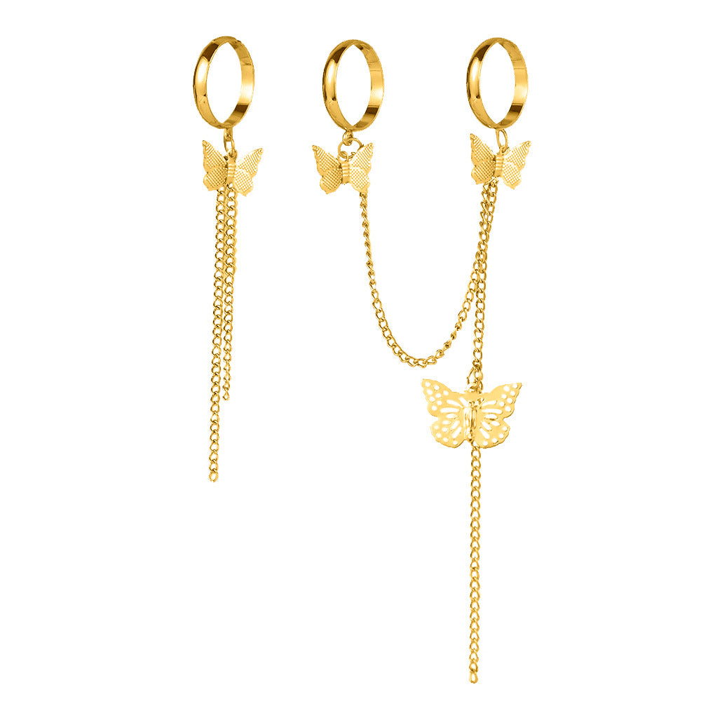 Sweet Tassel Chain Adjustable Butterfly Ring Set - Punk Style