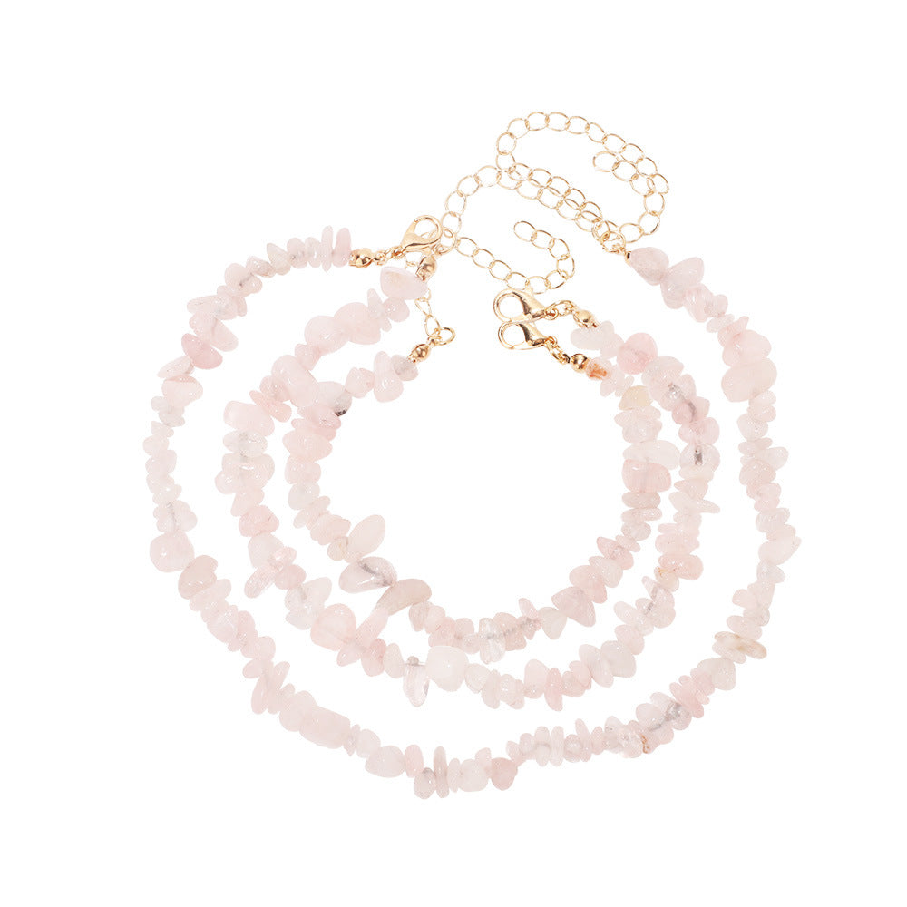Simple Style Natural Stone Jewelry Set - Bracelet, Anklet, Necklace