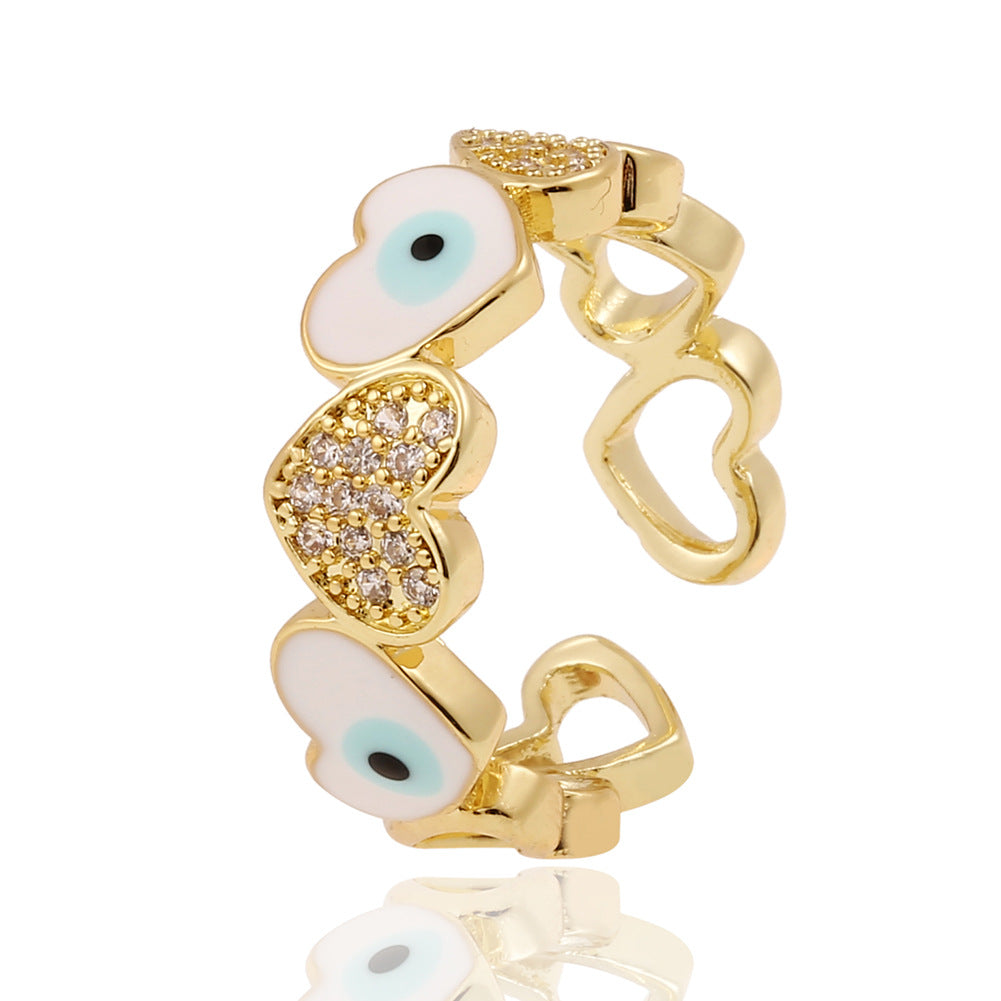 Copper Zircon Heart-Shaped Evil Eye Ring