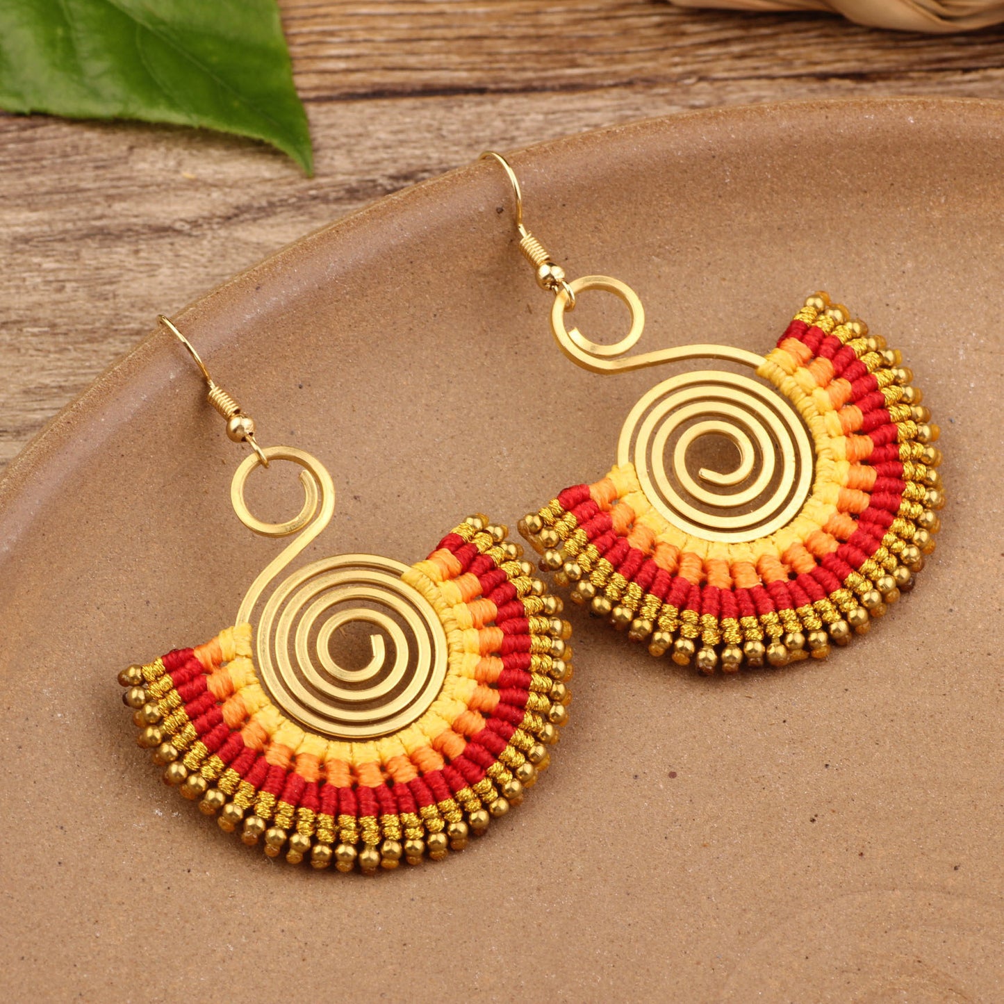 Bohemian Shell Tassel Mesh Earrings with Synthetic Gemstones