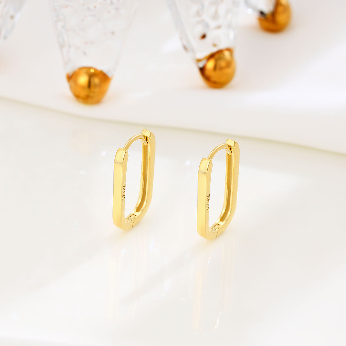 14K Gold Plated Silver Geometric Oval Hoop Earrings - Stainless Steel S925