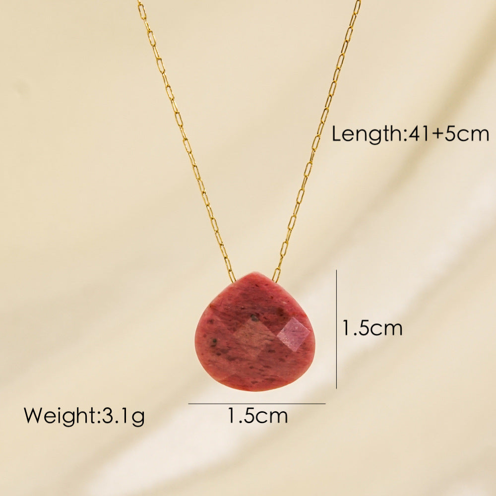 Classic Water Droplet Natural Stone Stainless Steel Pendant Necklace