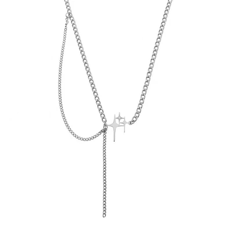 Heart & Star Layered Pendant Necklace - Butterfly, Pearl & Cuban Chain Design for Couples