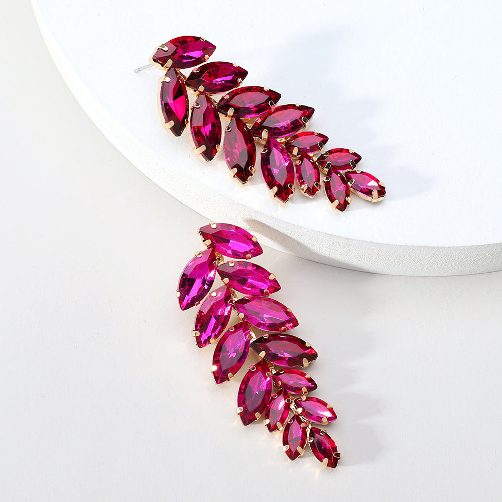 Elegant Leaf Crystal Inlay Copper Alloy Drop Earrings for Women