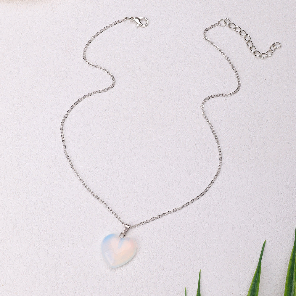 Simple Resin Stone Heart Pendant Necklace - Multi-Color Trendy Chain