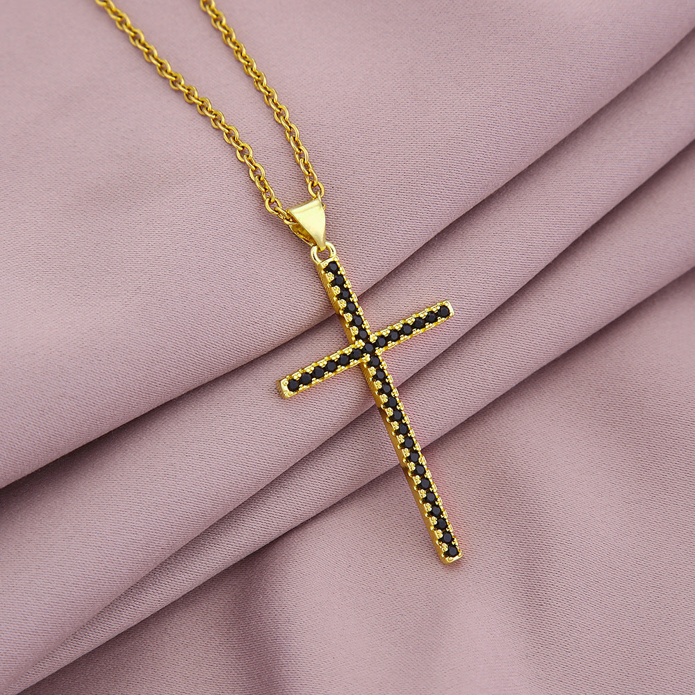Trendy Cross Pendant Necklace with Colorful Zircon for Couples