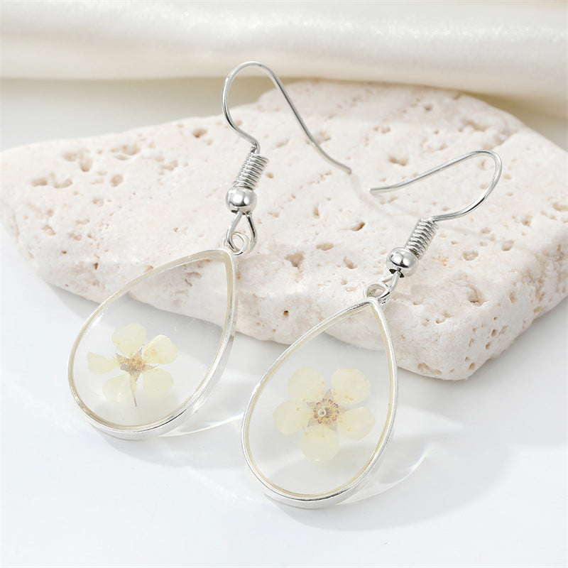 Bohemian Transparent Resin Dried Flower Drop Earrings