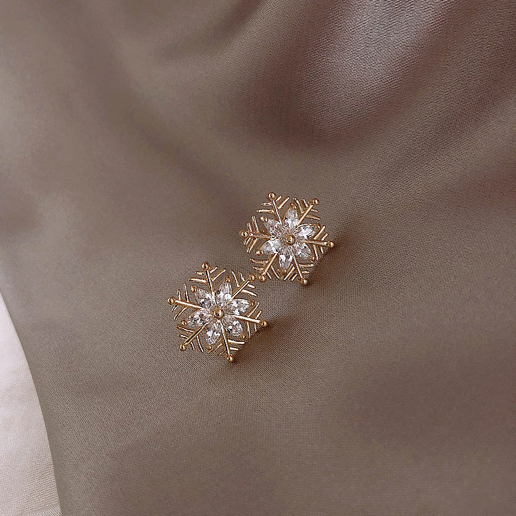 Fashion Rotatable Christmas Tree Snowflake Zircon Stud Earrings in 925 Silver