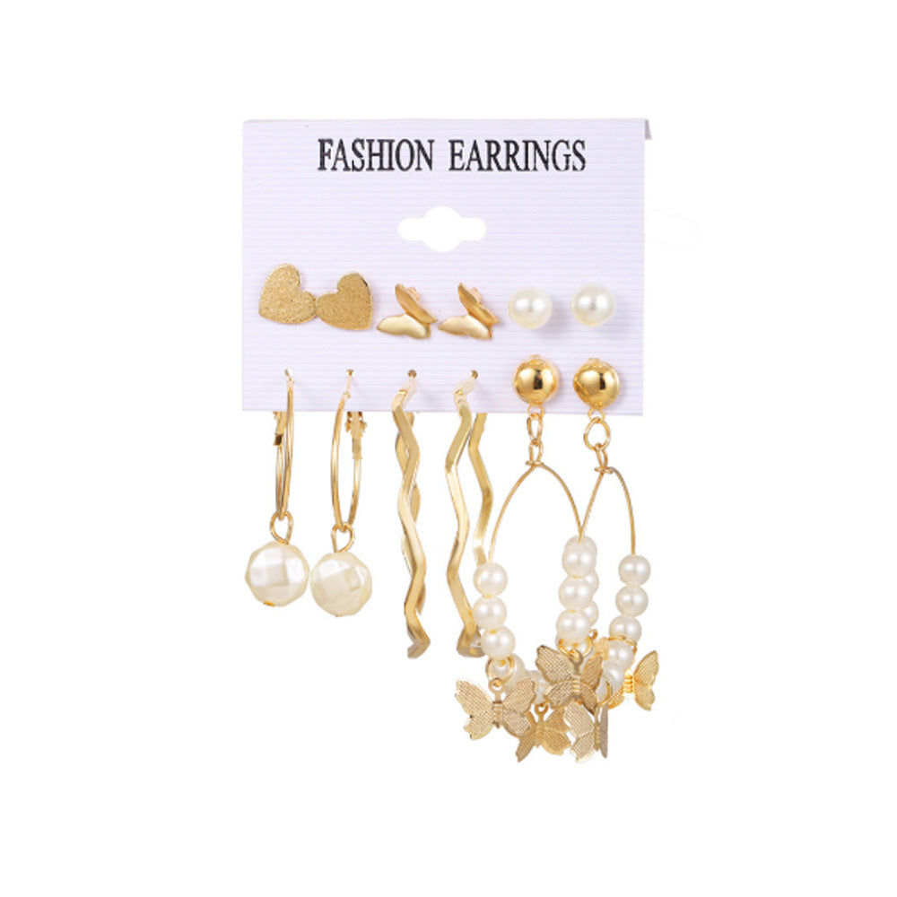Fashion Heart & Butterfly Metal Chain Earrings Set - 15 Pieces