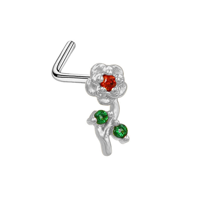 1 Piece Retro Starry Sky Flower Nose Ring & Stud 316 Stainless Steel Gold Plated with Zircon Pendant