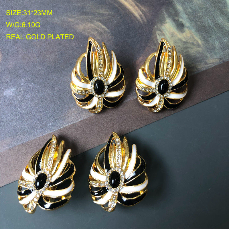 1 Pair Vintage Geometric Alloy Rhinestone Flower Drop Earrings for Women