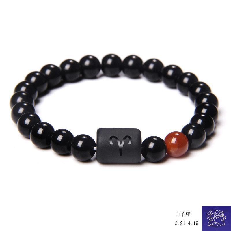 Simple Constellation Obsidian Beaded Unisex Bracelet with Elastic Cord