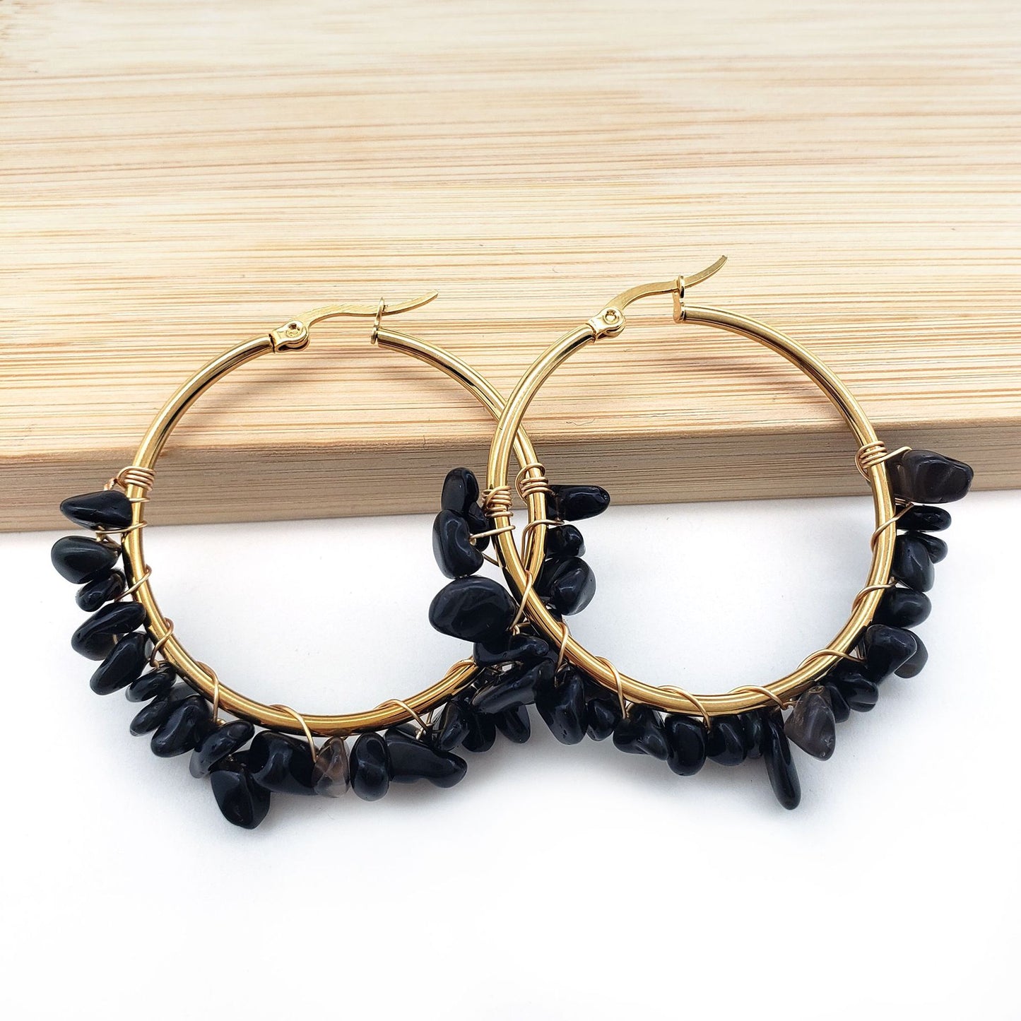 Ethnic Geometric Stainless Steel Natural Stone Crystal Moonstone Tassel Earrings