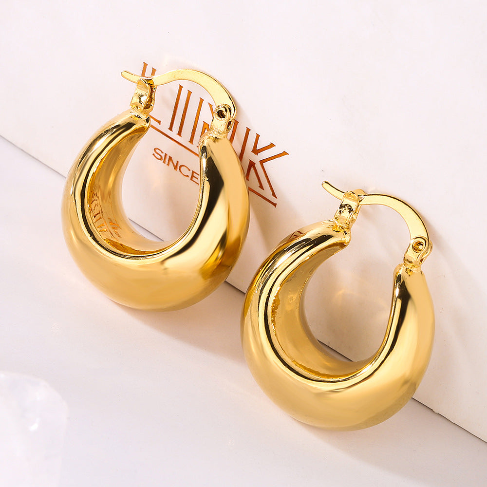 1 Pair Minimalist Geometric 18K Gold Plated Copper Hoop Earrings