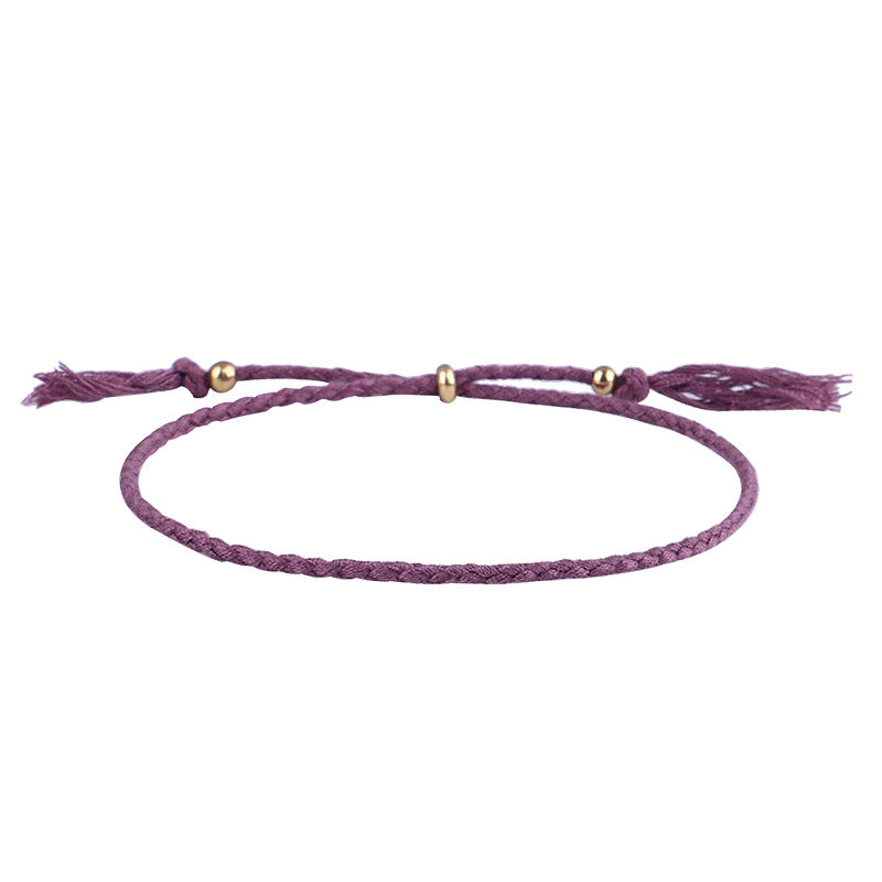 Simple Solid Color Rope Braid Women's Bracelet with Tassel and Copper Beads