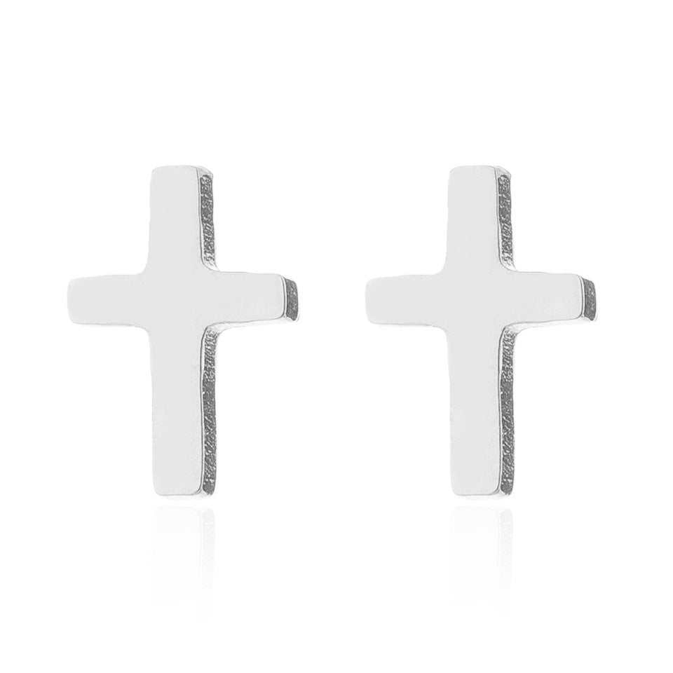 Simple Cross Stainless Steel Stud Earrings for Women and Men