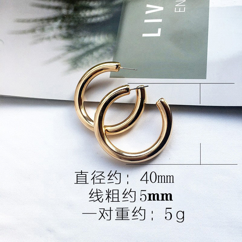 Simple C-Shaped Metal Circle Statement Earrings
