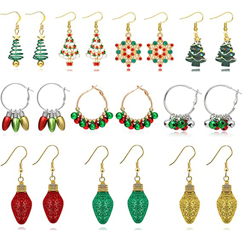 Geometric Enamel Christmas Tree Alloy Earrings Set for Women