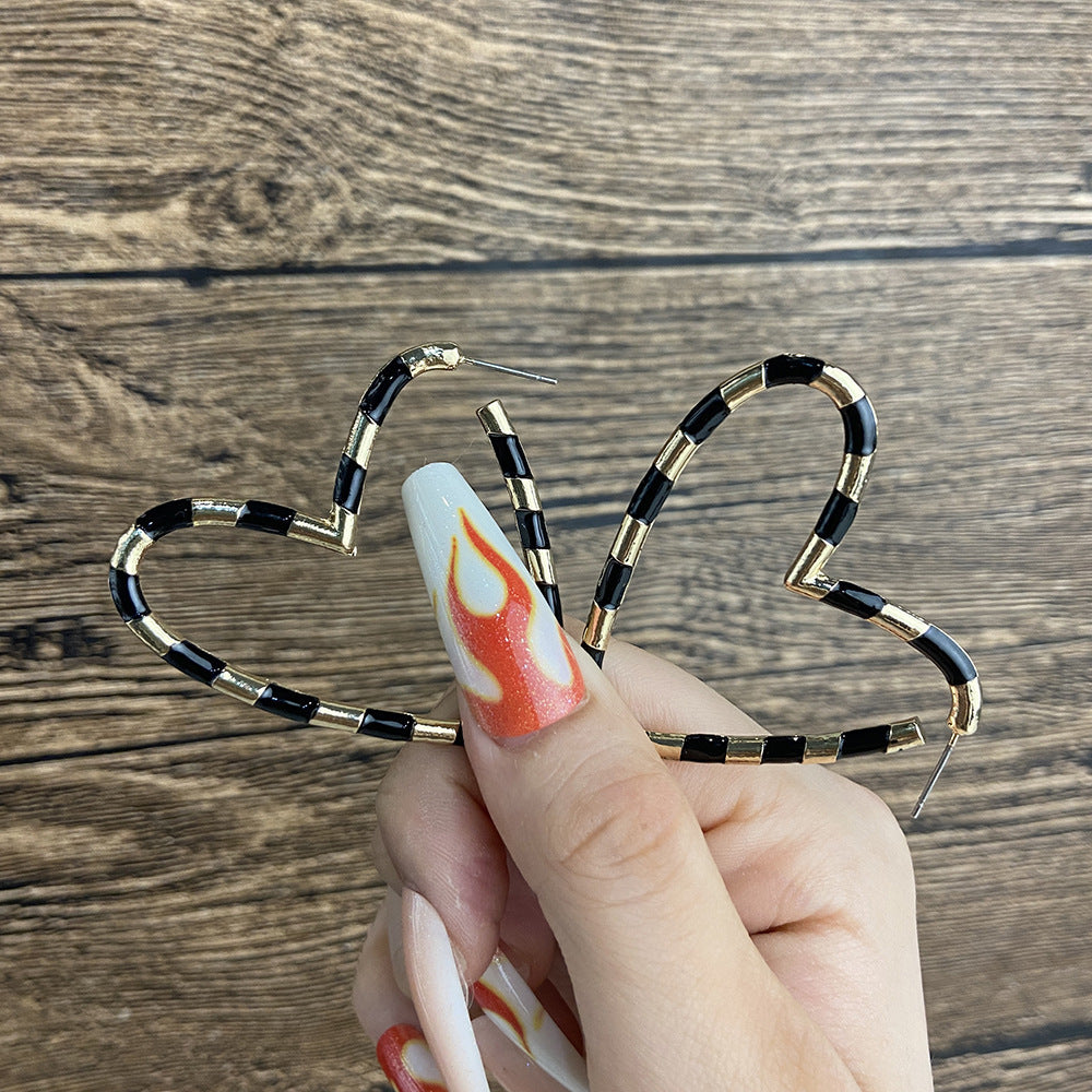 Colorful Heart & Bamboo Hoop Enamel Earrings 2023
