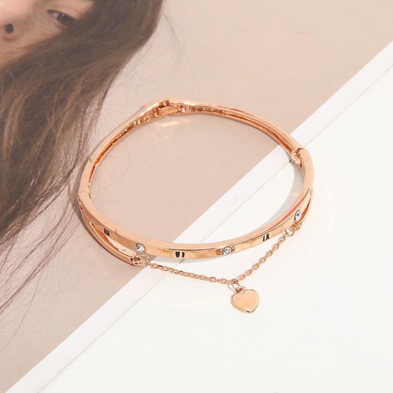Korean Fashion Geometric Love Bracelet with Zircon Rose Gold Bangle