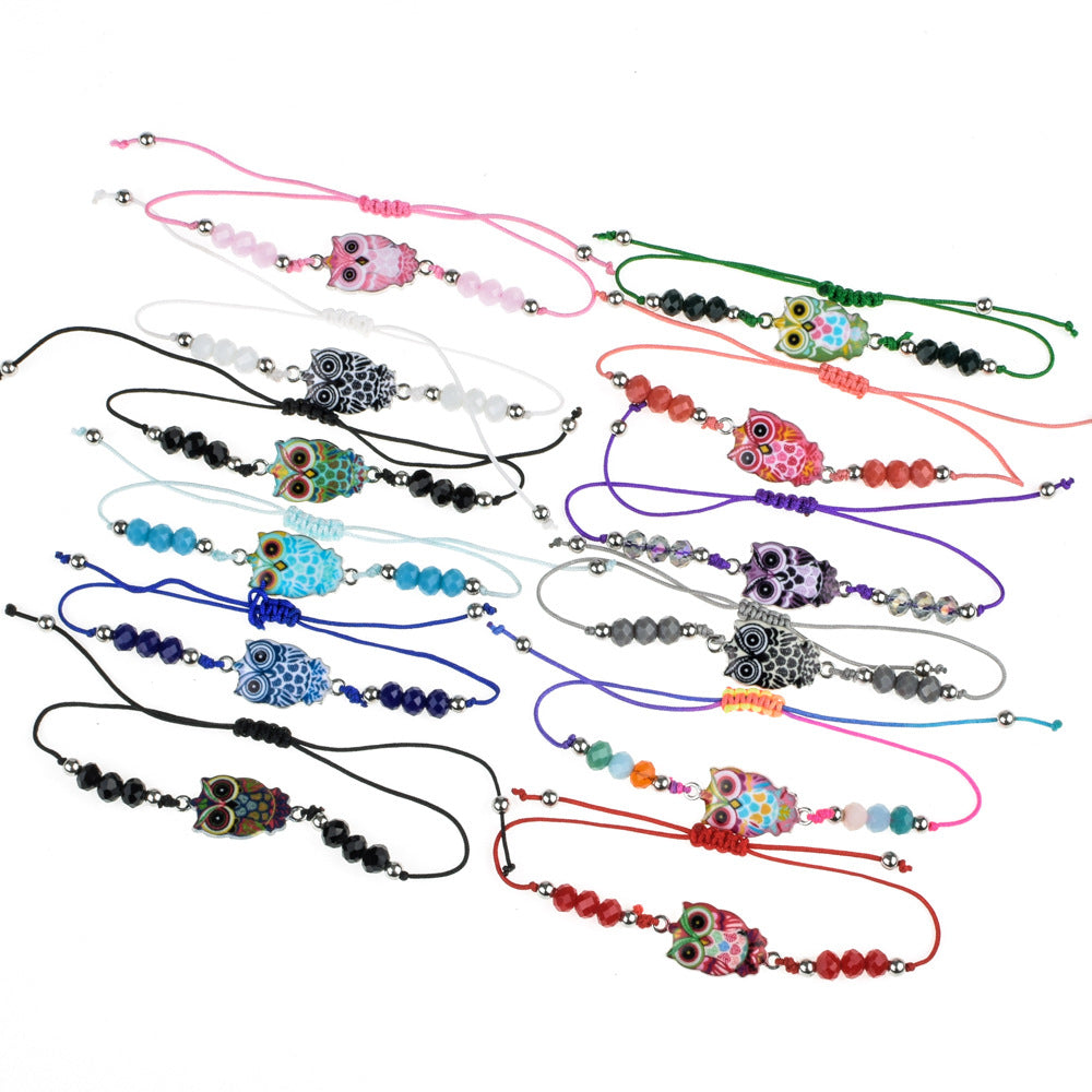 Fashion Beaded Rope Bracelet Set with Colorful Crystal Beads and Alloy Charms