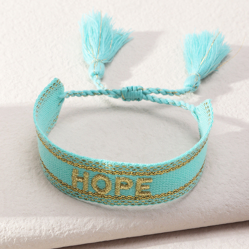 Ethnic Style Handwoven Embroidery LOVE Letter Tassel Bracelet