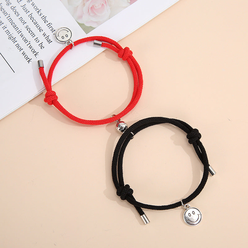 Magnetic Smiley Face Couple Bracelet Set - Handmade Woven Jewelry