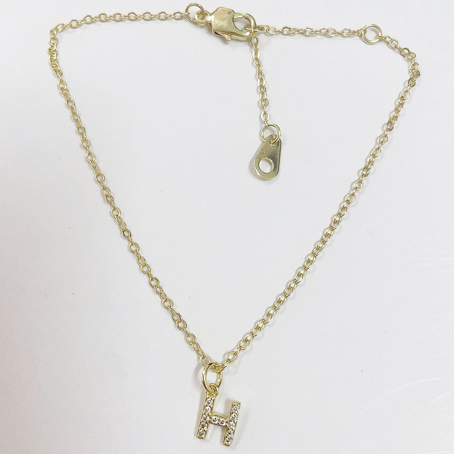 Elegant Initial Zircon Inlay 14k Gold Plated Copper Bracelets for Women