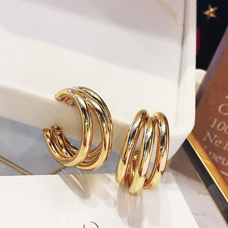 Circle Letter V Earrings - Black and White Statement Hoops for Women