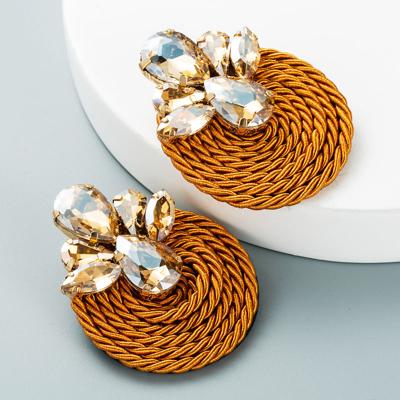 Geometric Glass Diamond Pendant Earrings with Alloy Wire Wrap Design