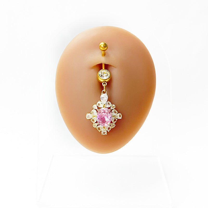 Simple Heart Butterfly Bow Knot Rhinestone Zircon Belly Ring in White and Gold Plated Stainless Steel