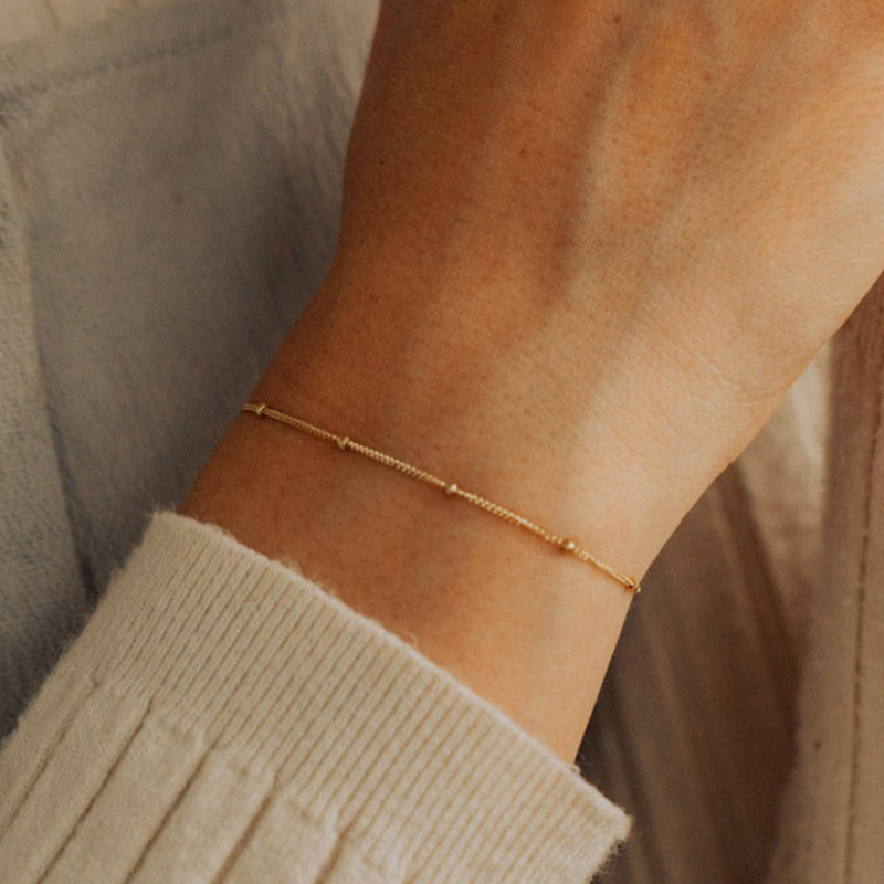 Korean Stainless Steel Double-Layer Bead Chain Adjustable Bracelet - Fashionable Handmade Copper Bead Bracelet for Women