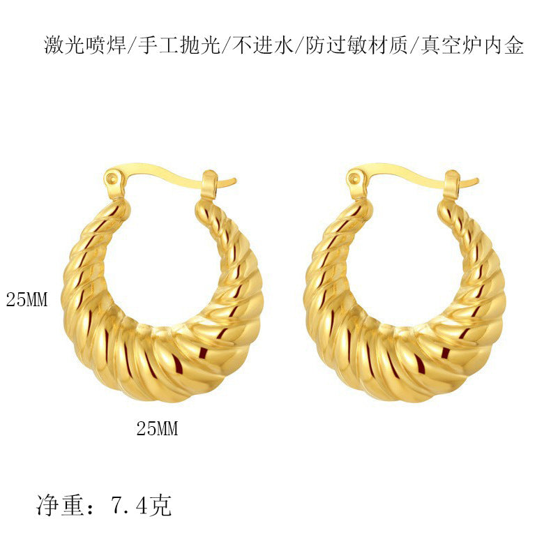 Retro French Style Geometric Water Droplet 18K Gold Plated Stainless Steel Earrings