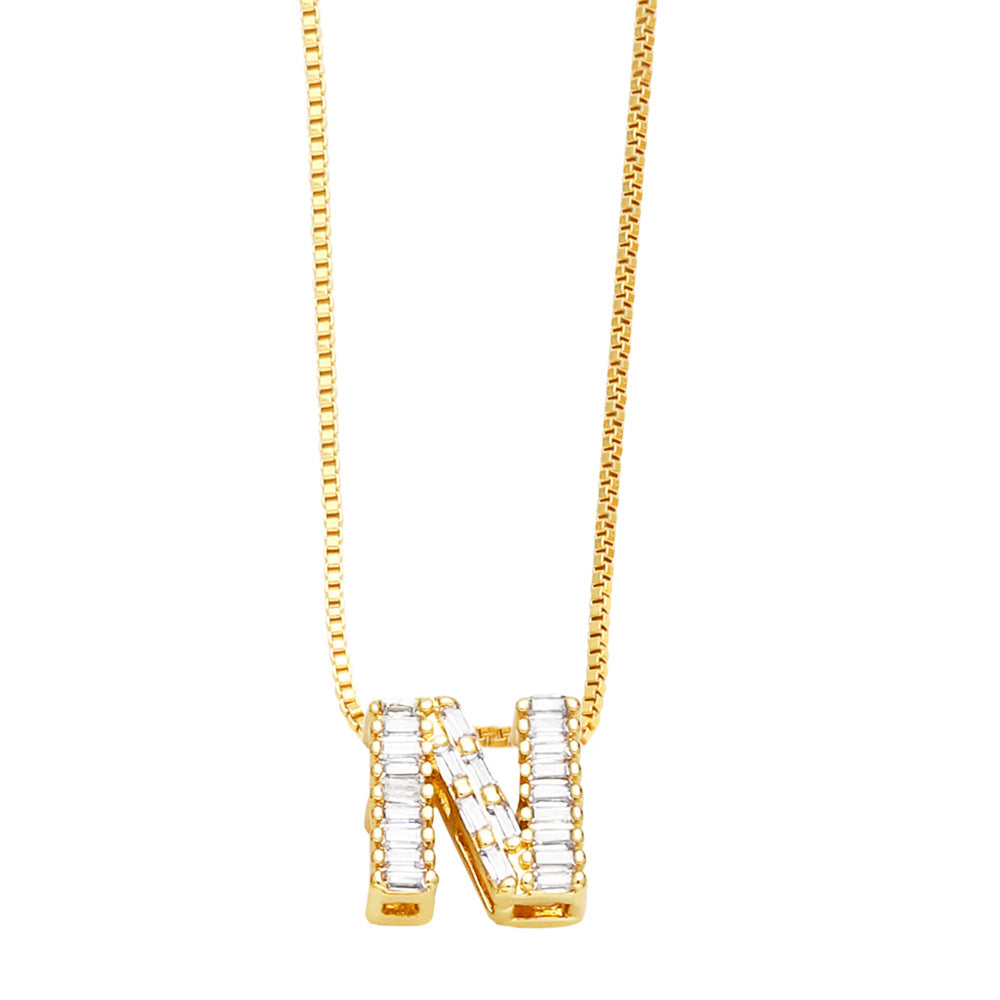 18K Gold Plated Zircon Letter Pendant Necklace