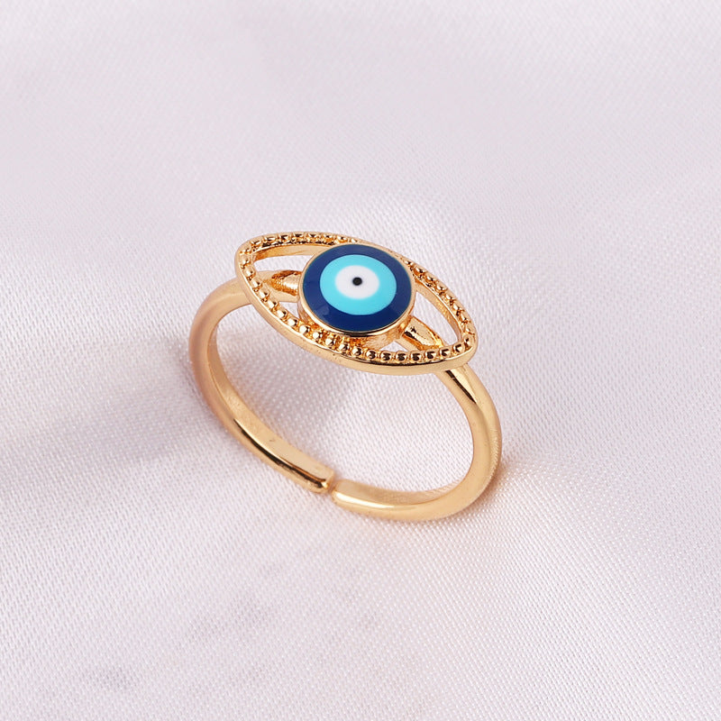 Retro Heart Shape Devil's Eye Enamel Copper Ring