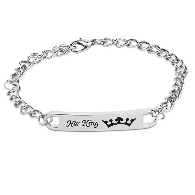 Engraved Couple Bracelet Set - Her King & Her Queen Square Pendant Accessories