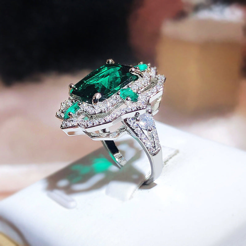 Elegant Luxurious Square Brass Inlay High Carbon Diamond Adjustable Ring