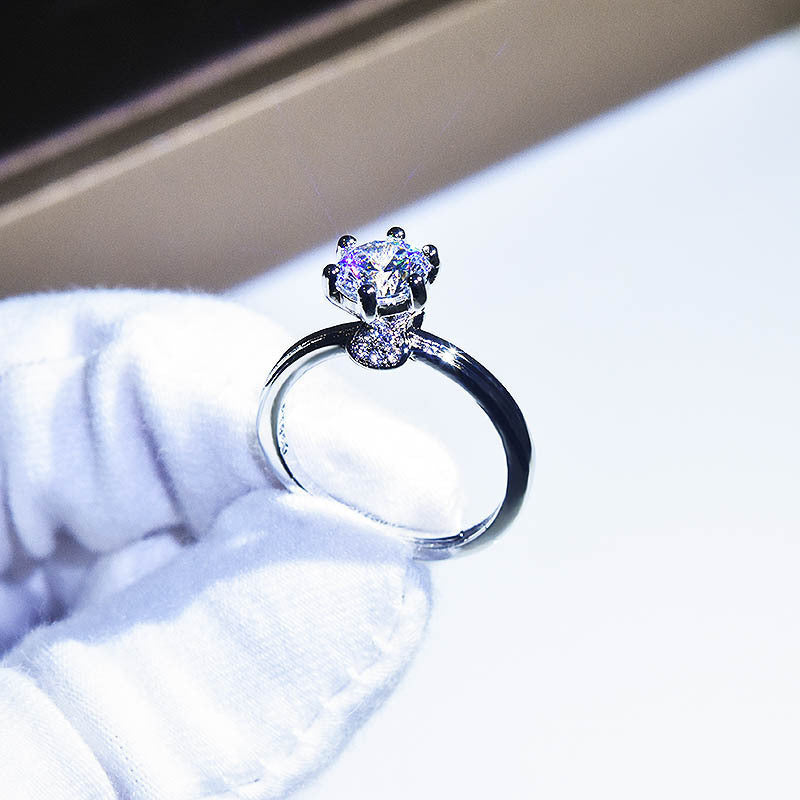 Fashion Round Copper Inlay Moissanite Adjustable Ring