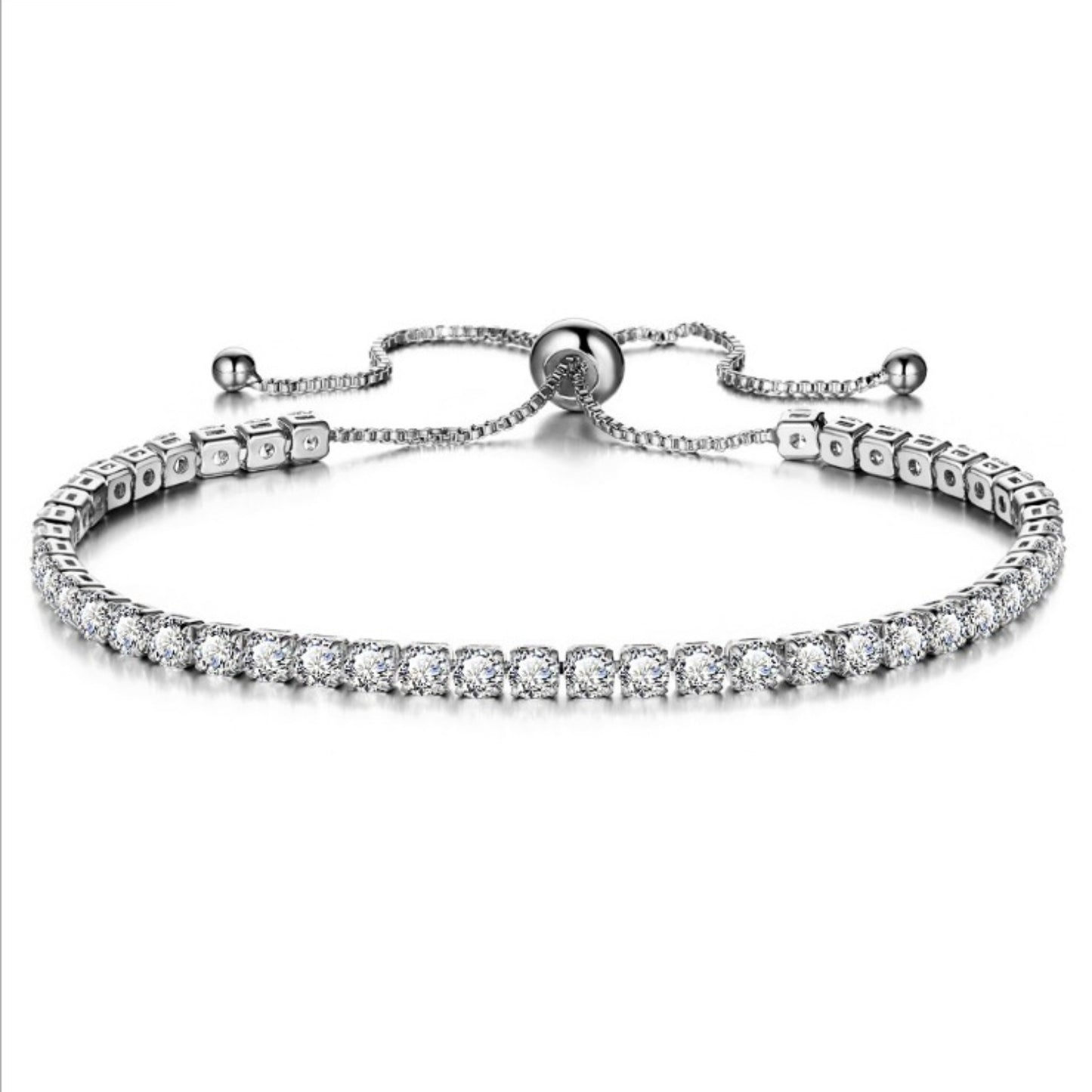 Fashion Adjustable Crystal Pull Bracelet - Gold Plated Zirconia Single Row Design