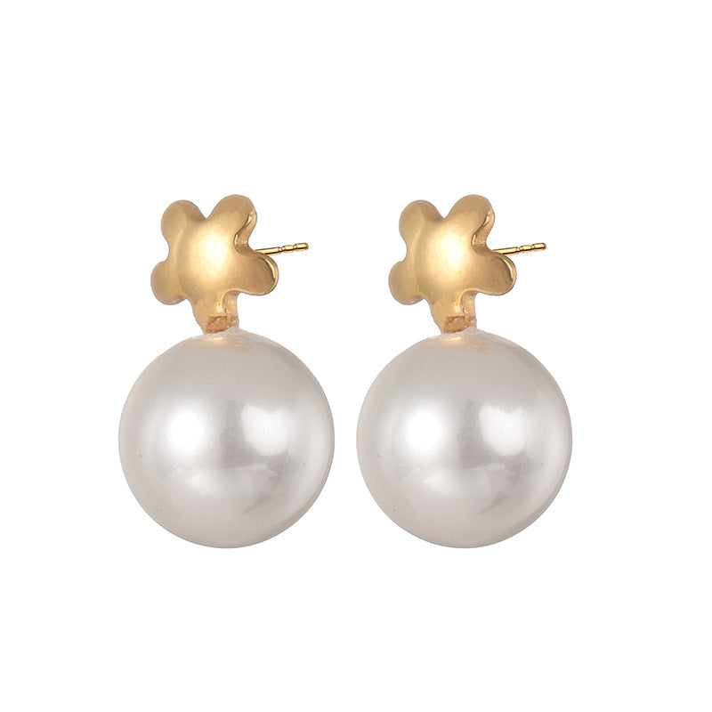 1 Pair Minimalist Flower Inlay 18k Gold Plated Stainless Steel Pearl Rhinestone Stud Earrings