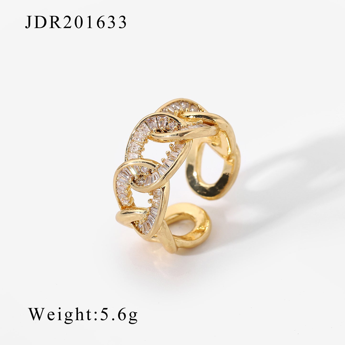 18K Gold Plated Zircon Geometric Adjustable Copper Ring