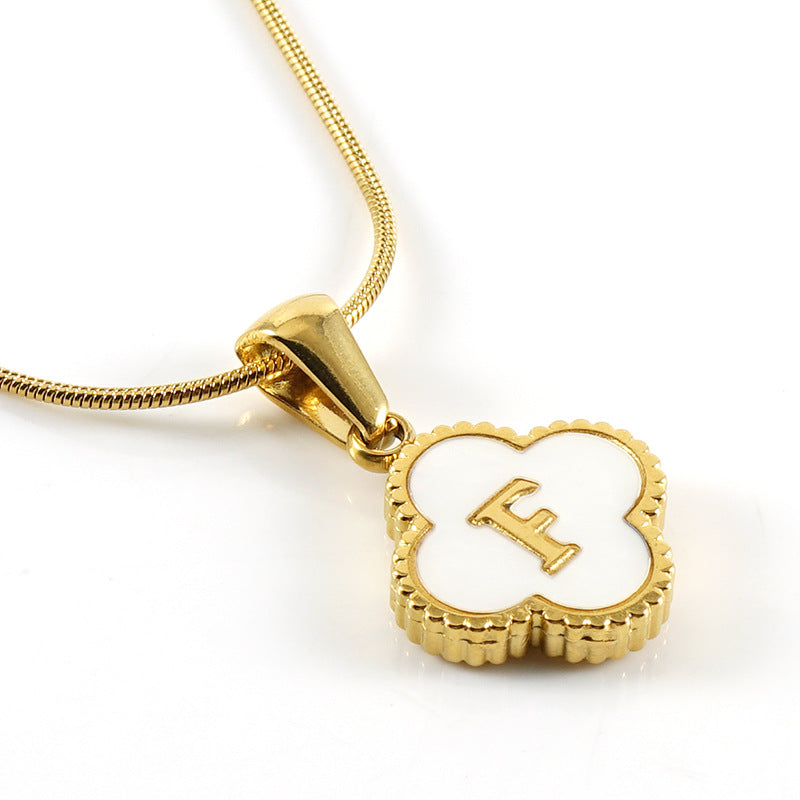Clover Shell Letter Pendant Gold Plated Stainless Steel Snake Chain Necklace