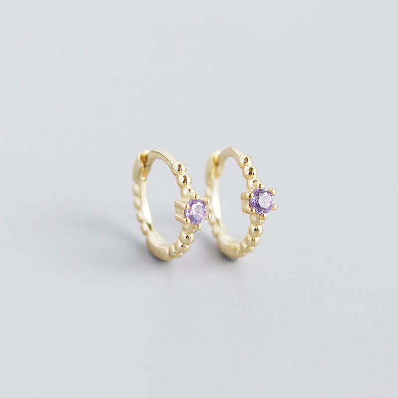 S925 Sterling Silver Round Beads Diamond Hoop Earrings