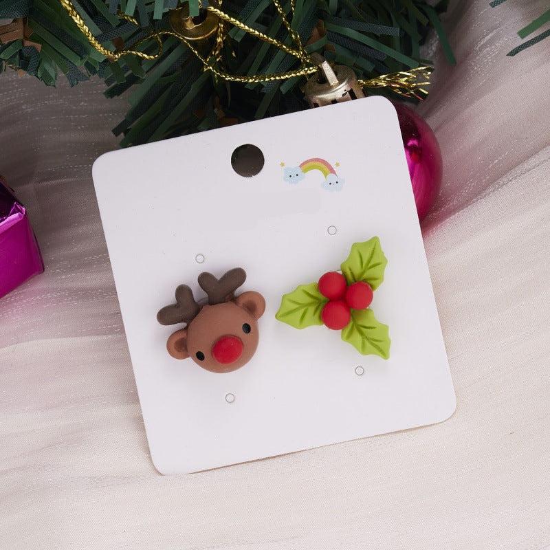 Fashion Creative Christmas Tree Santa Claus Snowman Asymmetric Earrings
