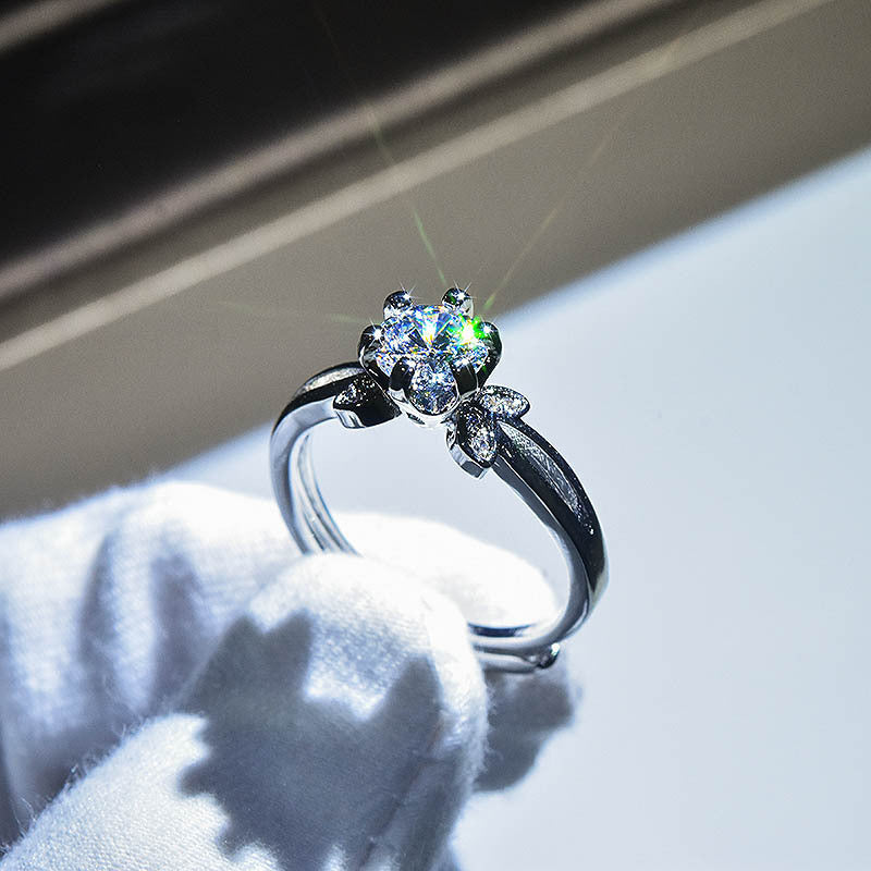 Fashion Round Copper Inlay Moissanite Adjustable Ring