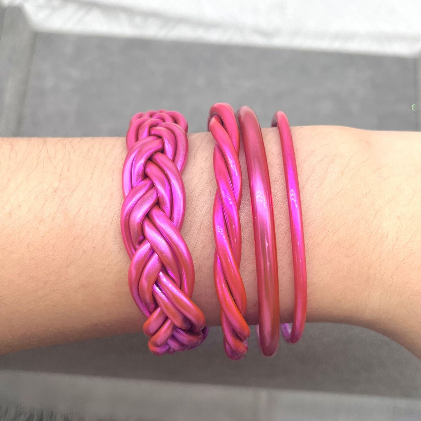 Simple Style Solid Color Plastic Braid Jelly Bangle Set