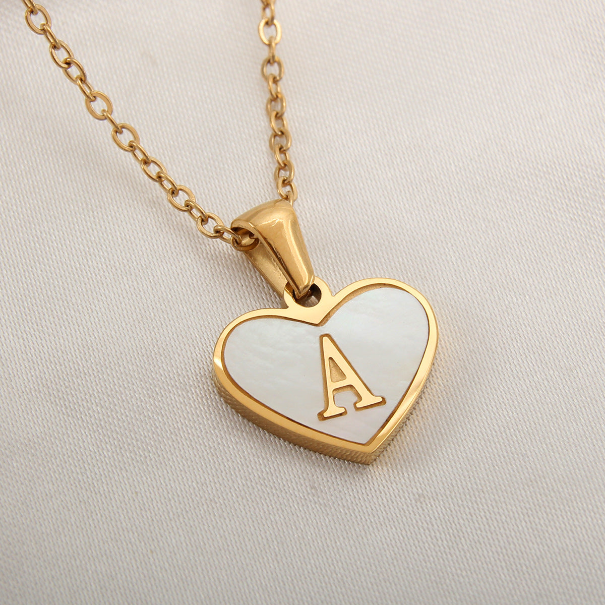 Elegant Heart Shell Initial Pendant Necklace - Gold Plated Stainless Steel